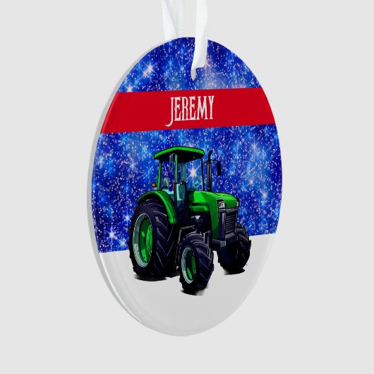 Moderne groene trekker op blauw ornament (voorkant)