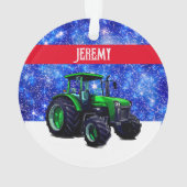 Moderne groene trekker op blauw ornament (achterkant)