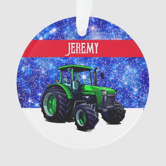 Moderne groene trekker op blauw ornament (voorkant)