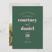 Moderne groene trendy foto Sla de datum op Save The Date (Voorkant / Achterkant)