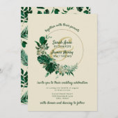 Moderne groene tropische bladcirkel krans bruiloft kaart