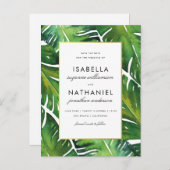 Moderne groene tropische bladeren redden de datum aankondigingskaart (Voorkant / Achterkant)