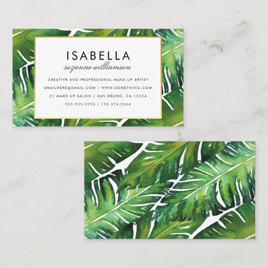 Moderne groene tropische bladeren visitekaartje (Voorkant / Achterkant)