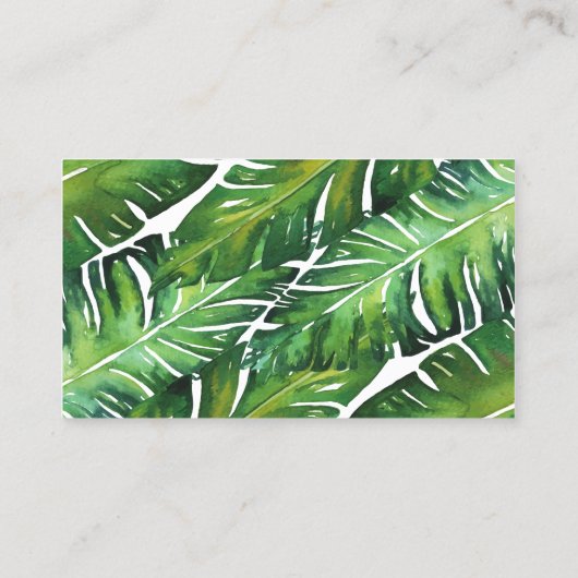 Moderne groene tropische bladeren visitekaartje (Achterkant)