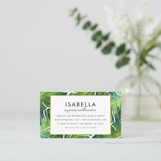 Moderne groene tropische bladeren visitekaartje (Staand voorkant)