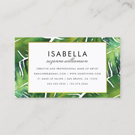 Moderne groene tropische bladeren visitekaartje (Voorkant)