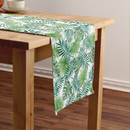 Moderne Groene Tropische Palmbladeren Patroon Korte Tafelloper