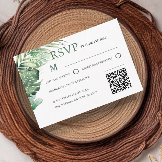 Moderne Groene Tropische RSVP-Huwelijk  RSVP Kaartje