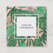 Moderne groene tropische waterverf laat blozen vierkante visitekaartje (Voorkant)