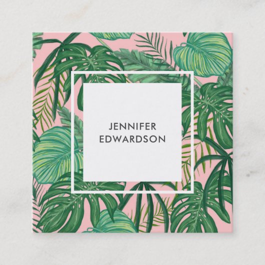 Moderne groene tropische waterverf laat blozen vierkante visitekaartje (Voorkant)