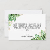 Moderne groene tropische waterverf vertrekt bruilo bedankkaart (Achterkant)