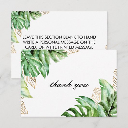 Moderne groene tropische waterverf vertrekt bruilo bedankkaart (Voorkant / Achterkant)