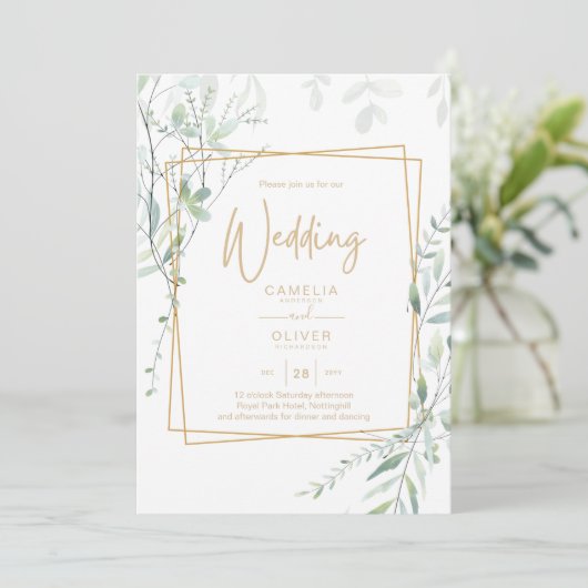 Moderne groene trouw-QR-code RSVP Kaart (Staand voorkant)