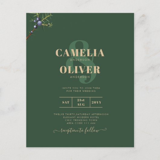 Moderne groene trouwkaart van jeneverbes (Voorkant)