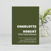 Moderne groene trouwreceptie kaart (Staand voorkant)