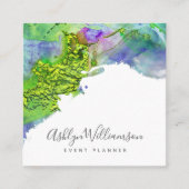 Moderne groene turkooisblauwe waterverf vierkante visitekaartje (Voorkant)