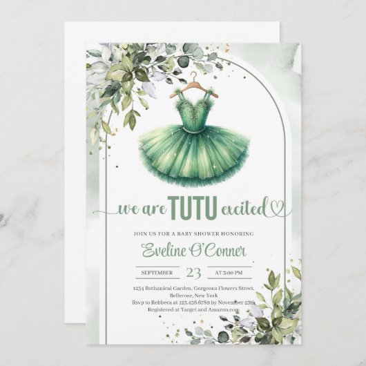 Moderne groene tutu jurk groen en goud kaart (Voorkant / Achterkant)