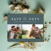 Moderne Groene Twee Foto Bruiloft Save the Date Aankondigingskaart