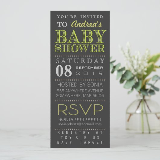 Moderne groene typografie Baby shower Long Kaart (Staand voorkant)