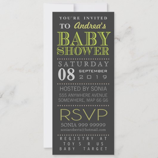 Moderne groene typografie Baby shower Long Kaart (Voorkant)