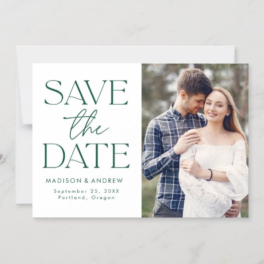 Moderne groene typografie foto Save the Date Magnetische Uitnodiging (Voorkant)
