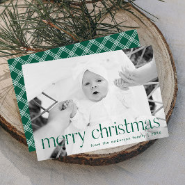 Moderne groene typografie Prettig kerstfeest foto Feestdagenkaart