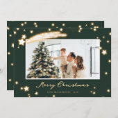 Moderne groene vallende ster foto kerst Kaart (Voorkant / Achterkant)