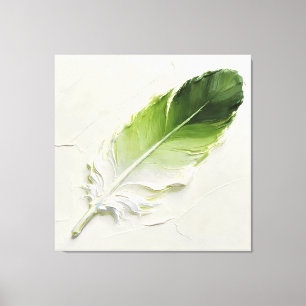 Moderne Groene Veer Impasto Muurkunst Canvasprint Canvas Afdruk