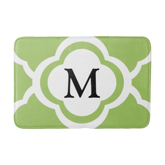 Moderne groene vierlobbig monogram badmat (Voorkant)