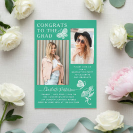 Moderne groene vlinder foto afstudeerfeest acryl uitnodigingen