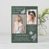 Moderne groene vlinder foto afstudeerfeest kaart (Staand voorkant)