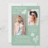 Moderne groene vlinder foto afstudeerfeest kaart (Voorkant)