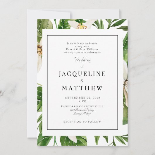 Moderne Groene Vloeiingspartners bruiloft Kaart (Voorkant)