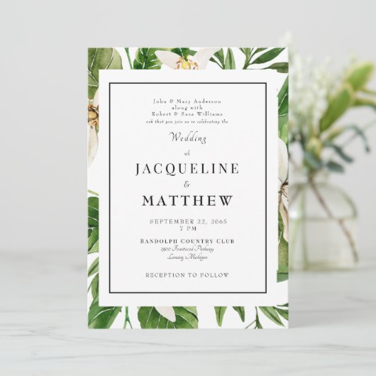 Moderne Groene Vloeiingspartners bruiloft Kaart (Staand voorkant)