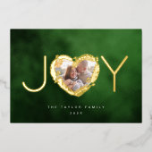 Moderne groene vreugdevolle kerst hart krans foto folie feestdagenkaart (Voorkant)