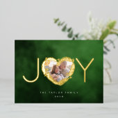 Moderne groene vreugdevolle kerst hart krans foto folie feestdagenkaart (Staand Voorkant)