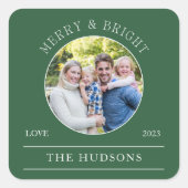 Moderne Groene Vrolijk & Heldere Ronde Foto Vierkante Sticker (Voorkant)