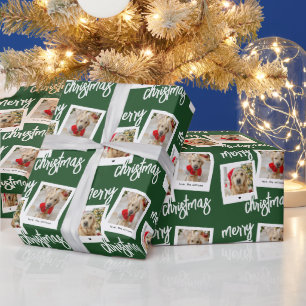 Moderne groene vrolijke kerst 2 hondenfoto cadeaupapier