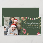 Moderne Groene Vrolijke Kerstmis Gelukkig Nieuwjaa Feestdagenkaart (Voorkant / Achterkant)