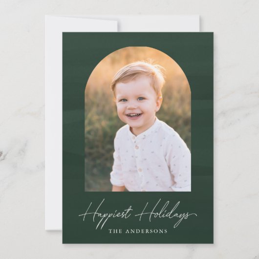 Moderne groene Waterverf boog foto Feestdagenkaart (Voorkant)