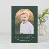 Moderne groene Waterverf boog foto Feestdagenkaart (Staand voorkant)