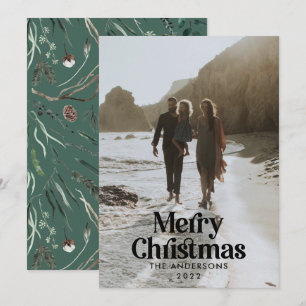 Moderne groene waterverf botanische typografie feestdagenkaart