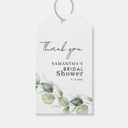 Moderne groene waterverf bruiloftsshower cadeaulabel (Voorkant)