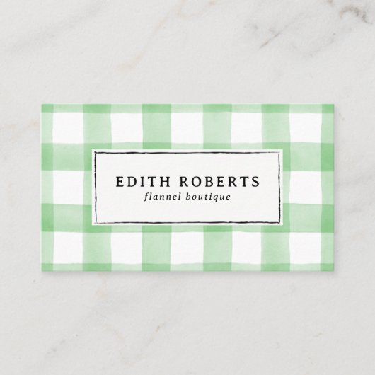 Moderne Groene Waterverf Buffalo Plaid Rustiek Chi Visitekaartje (Voorkant)