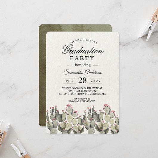 Moderne groene Waterverf Cactus Kaart (Voorkant / Achterkant in situ)