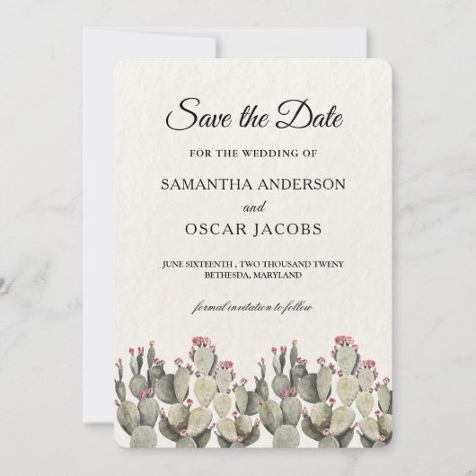 Moderne groene Waterverf Cactus Save The Date (Voorkant)