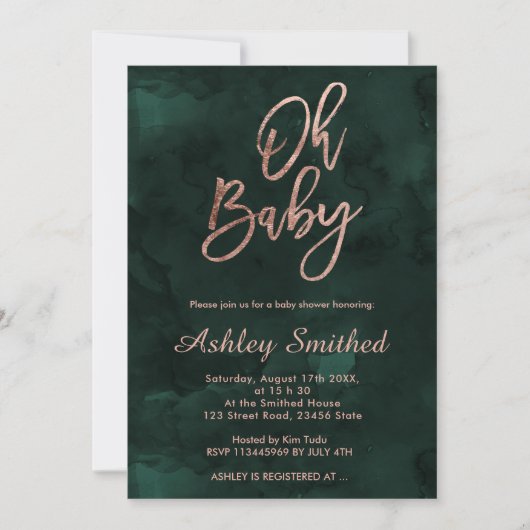 Moderne groene waterverf chic Oh baby shower Kaart (Voorkant)