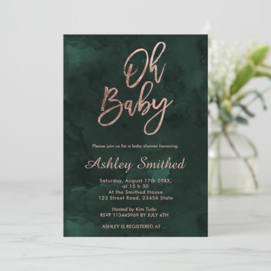 Moderne groene waterverf chic Oh baby shower Kaart (Staand voorkant)