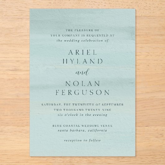 Moderne groene Waterverf Elegante bruiloft Acryl Uitnodigingen (Voorkant)