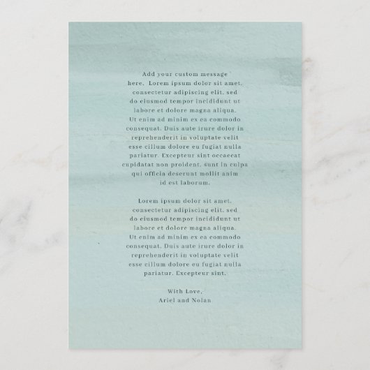 Moderne groene Waterverf Elegante bruiloft Menu (Achterkant)